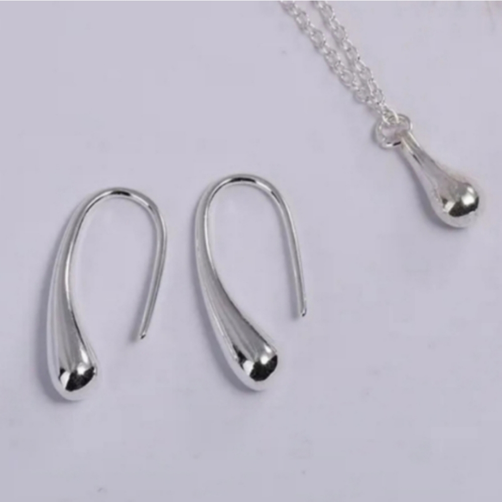 925 Sterling Silver Waterdrop Jewelry Set Bracelet Necklace Earrings and Ring - Picture 15 of 16